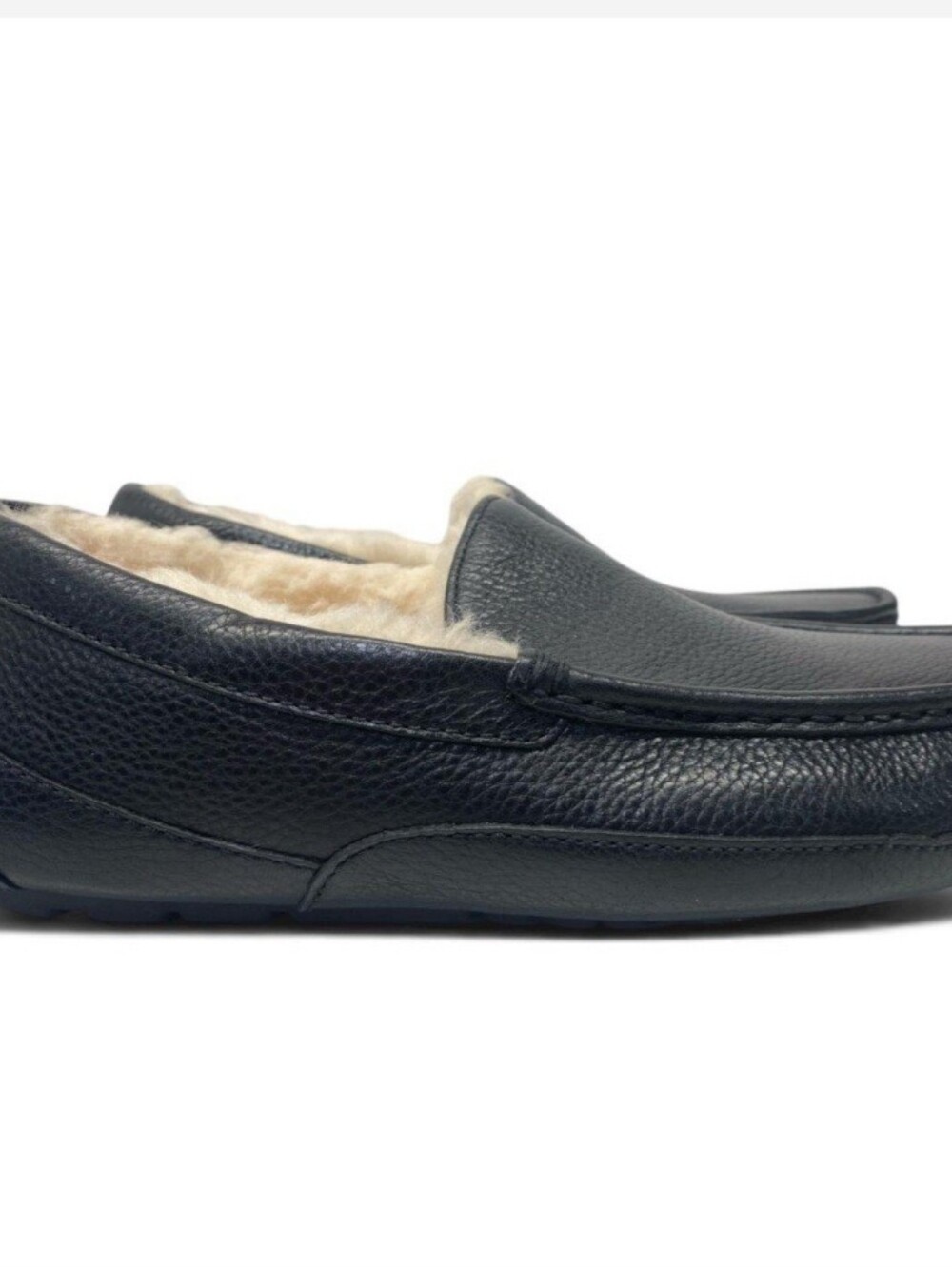 UGG Men's Black Leather Slip-On Loafers with Shearling Lining- NEW